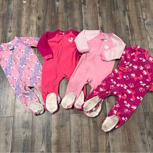 Gerber Toddler Girl Loose Fit Fleece Footed Pajamas Size 24 Months 2T Lot Of 4